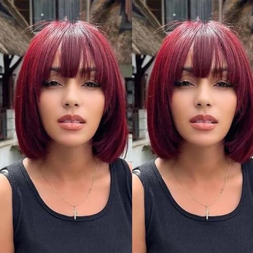 FASHION IDOL Bob Echthaar-Perücke mit Pony für schwarze Frauen kurzes glattes Haar 20CM natürliches schwarzes klebstofffreies maschinell hergestelltes kurzes Bob Perücken (25CM, TT1B-99J)