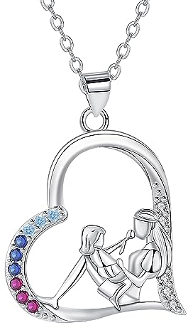 Arrebol Mutter und Tochter Sterling Silber 925 Halskette Herz Anhänger mit Verstellbar Ketten |45cm+5| Für Frauen Schmuck Geschenk