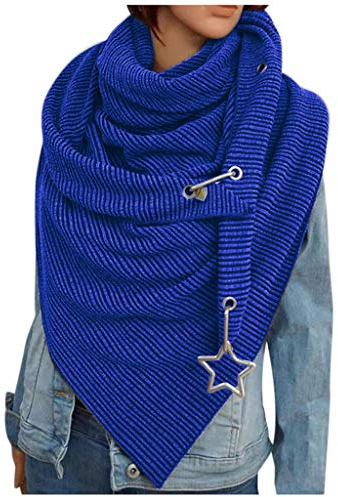 GBEN Damen XXL Strick Dreieck Schal großen Schals Halstuch Frauen Winterschal Herbstschal Poncho Lauschig Strickschal Einfarbig Wrap Schal Lange Stola Damenschal (Blue, One Size)