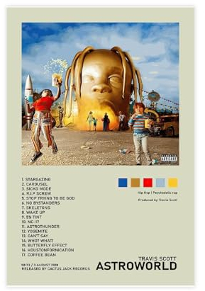Travis ASTROWORLD Albumcover Scott Musikposter 5 Leinwandposter Wandkunst Dekor Druck Gemälde für Wohnzimmer Schlafzimmer Dekoration ungerahmter Stil 30 x 45 cm