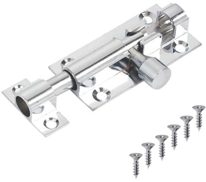 Door Bolts Polished Chrome Barrel Side Lock 50mm Straight Door Latch with Screws Tower Bolt Locks for Bedroom Bathroom Toilet Shed Gate Cupboards and Cabinets Pack of 1.