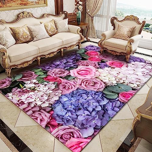 Wunderschöne Lila Rosen 3D-Gedruckter Teppich Waschraum Bodenmatte Teppiche Für Wohnzimmer Kinderzimmer Schlafzimmer Outdoor-Teppiche Geburtstagsgeschenk 62,9 X 90,5 Zoll - Leicht Zu Reinige -7L6N+B7E
