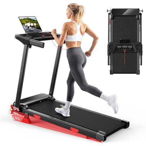 Dskeuzeew Laufband Walking Pad Klappbar mit Neigung 12KM für Zuhause | Treadmill mit 12 Vorprogrammen Laufpad Steigung Walkpad Elektrisch Lauf Walking Band Gehband Running Band Laufbänder