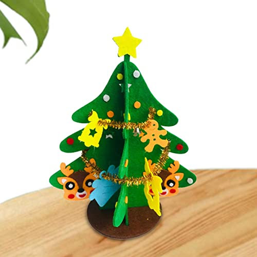 FOUNCY Árbol de Navidad de fieltro 3D, juego de árbol de Navidad de fieltro 3D, artesanía navideña de bricolaje decorativo de tela no tejida para niños pequeños, Papá Noel/Alce