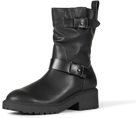 Amazon Essentials Stivali Biker a Metà Polpaccio con Gambale Corto Donna, Nero, 44.5 EU