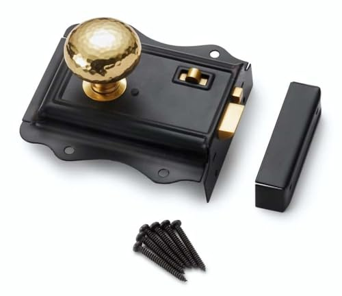 AB Hardware Black Brass Olde Victorian Rim Lock Polished Brass Hammered Cottage Door Knobs