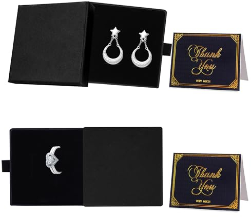 Realjoy 2 Stücke Schmuckbox Kleine, Geschenkbox mit Deckel Klein für Schmuck mit 2 Stück Grußkarte, Papier Schmuckschatulle für Halskette, Armbänder, Ohrringe, Ring, 3.15 * 3.15 * 0.7