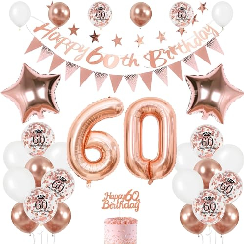 60. Geburtstag Deko Roségold, Luftballon 60. Geburtstag Frau Geburtstagsdeko 60 Jahr, Ballon 60. Geburtstag, Zahl 60 Luftballons Geburtstag Tortendeko, Ballon 60 Deko für 60 Jahre Frauen Geburtstag