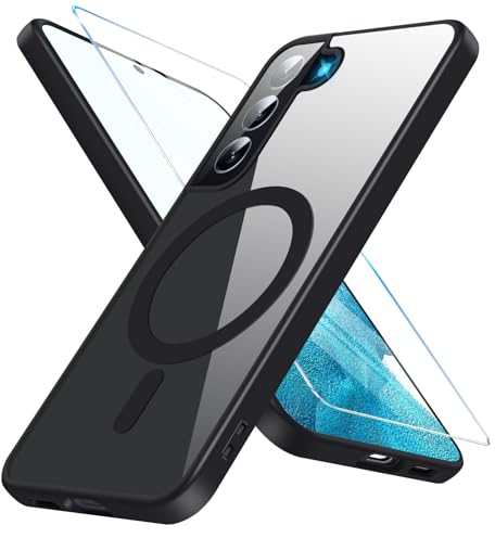 für Samsung Galaxy S22 Hülle Magnetisch mit S22 Schutzfolie [Mit Magsafe] Handyhülle Samsung S22 Hülle Dünn Transparent Stoßfest Schutzhülle Case für Samsung S22 5G Hülle (Schwarz)