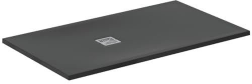 Ideal Standard - Ultra Flat S+, Piatto doccia rettangolare ultrasottile in resina effetto pietra, 140x80cm, Ideal Solid, Scarico lato corto, Nero