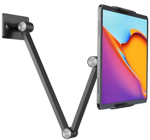 BEWISER Tablet Wandhalterung Grau,iPad Halterung Höhenverstellbar Kompatibel mit 4.7-12.9 Zoll Pad,Telefon,Galaxy Tab,Schraubbar Handyhalterung 360° Drehbar für Wand,Küche,Lagerhause