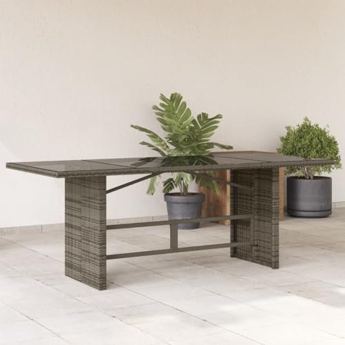 Homgoday Gartentisch mit Glasplatte Grau 190x80x75 cm Poly Rattan Balkontisch Garten Esstisch Terrassentisch Gartenmöbel Tisch für Garten Balkon Terrasse
