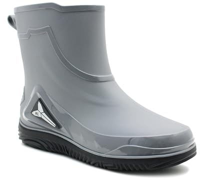 IMTY Mens Short Ankle Boot Wellies Waterproof Mid Calf Slip On Rain Boot Snow Farm Gardening Outdoor Festival Wellington Boots (Grey, UK Footwear Size System, Adult, Men, Numeric, Medium, 8)