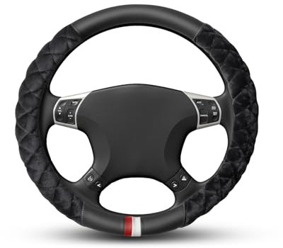 KOMMI Car Steering Wheels Cover Auto Wheel Covers High End Warm Cloth Heated Accessories for Winter (Black)