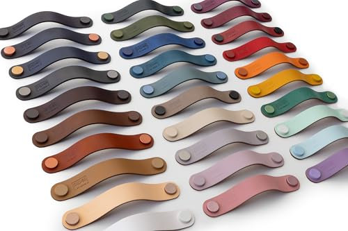 PIPES AT HOME Ledergriffe in 30 Farben für alle Möbel, handgemachte Möbelgriffe aus Leder, maßgeschneiderte Schrankgriffe Kinderzimmer, moderne Schubladengriffe, Pflegeleicht (192mm - standard)