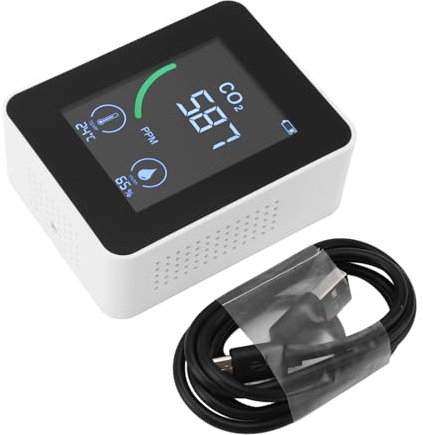 Sunicon Luftqualitätsdetektor, 3-in-1 CO2 Messgerät, Professioneller Infrarot-NDIR-Co2-Monitor, Temperatur- Und Luftfeuchtigkeitstester, Luftqualitätsmonitor USB Ladegerät, Alarm bei