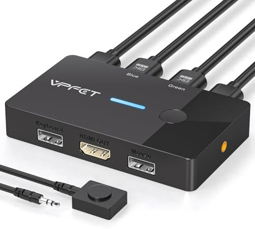 AILVLVNG 8K@60Hz HDMI KVM Switch 2 PC 1 Monitor USB KVM Switches for 2 Computers Sharing Single Monitor and Keyboard Mouse with Desktop Controller and 2 USB Cables, Plug and Play