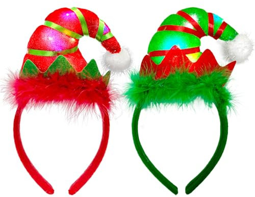 Elf Hut Weihnachten LED,2 Stück Weihnachten Stirnband, Elfenhut Stirnband Elf Hut Stirnband Weihnachten Hut Haarband für Weihnachten Kostüm Kostüme Zubehör