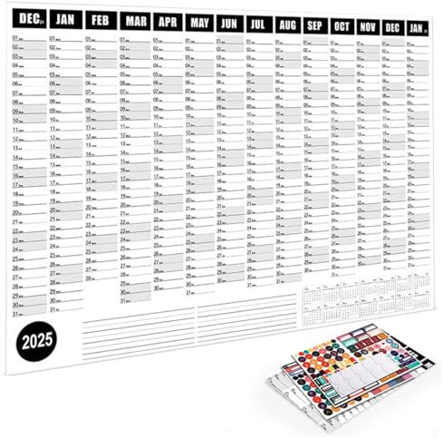 XXL Kalender 2025 Wandkalender 2025 Groß (74.2 x 52.5 cm) gefaltet in Poster Größe, Jahreskalender 2025, Jahresplaner, Wandplaner, Plakatkalender, Wall Calendar (Schwarz)