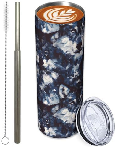 Turamurra Stainless Steel Tumbler 20oz with Lid and Straw, Wolf Tumbler for Hot and Cold Beverages, Travel Coffee Mug Insulated Tumblers Cups, Birthday Gifts for Women Adults Kids