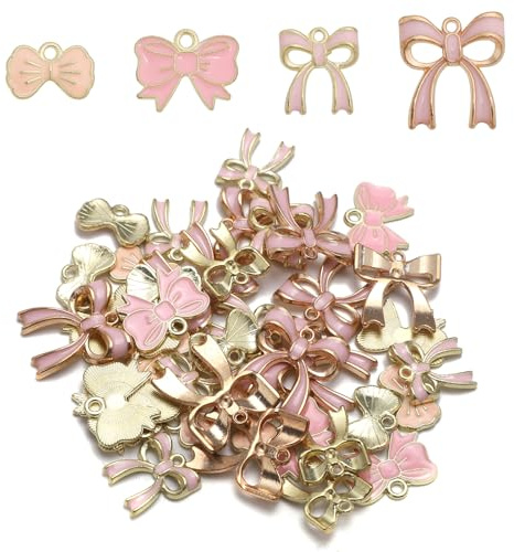 40pcs Breloques en Forme de Noud pour la Fabrication de Bijoux, 4 Styles Rose Pendentif en Forme de Noud Mignon Charmes d'Arc pour Collier Bracelet Bricolage Fournitures d'Artisanat