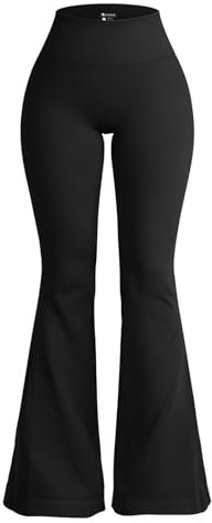 OQQ Women's Yoga Leggings High Waisted Seamless Ribbed Stretchy Flared Bell Bottoms for Women Black