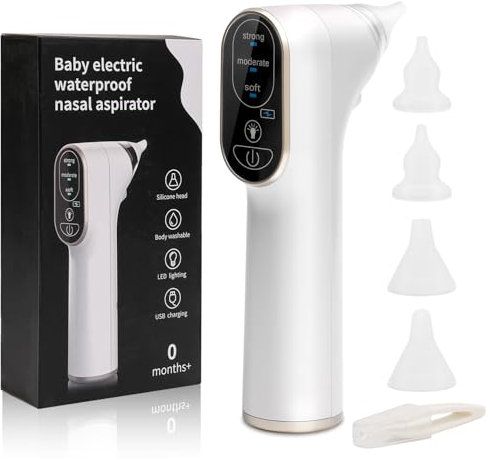 Nasensauger Baby,Nasensauger Baby Elektrisch,Nasensekretsauger Baby Staubsauger Wiederaufladbar, Mit 3 SaugstäRken Licht Beruhigender Funktion Und 4GrößEn Silikon Tipps