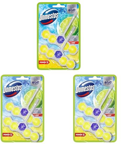 Domestos Power 5 Lime Toilet Rim Blocks toilet freshener with a long-lasting fragrance clean and freshen for up to 300 flushes 2x 50 g (Pack of 3)