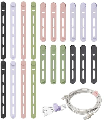 20Pcs Silicone Cable Ties Colorful Cable Ties Reusable Cord Organizer Multifunctional Silicone Cable Straps Wire Ties Desk Home Office Cable Organiser Earphone Computer Cable Tidy Cord Bundlers