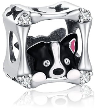 KEQ 925 Sterling Silber Hund Charms Grenzhund Border Collie Charm Perlen Passt Alle Armbänder und Halsketten Familie und Freunde