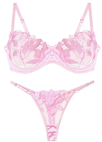 Panegy Ensemble Soutien-Gorge et Culotte Sexy Ensemble de Lingerie Push-up brodé Deux pièces Boudoir Anniversary
