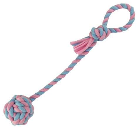 HugglePets Skye & Murphy Fleece Rope Chaser Dog Toy | Pastel Blue & Pink | Handcrafted Super Soft Fetch Tugger | Perfect for Pups | Gentle on Teeth for Cleaning | Massages Gums Whilst Chewing | 56cm