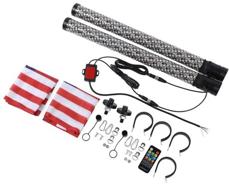 2PCS 12-24V RVB LED Whip Light App Remote Control 366 Modes Chasing Whip Antenne pour UTV ATV Off Road Sand Truck Boat (2 pieds avec drapeau)