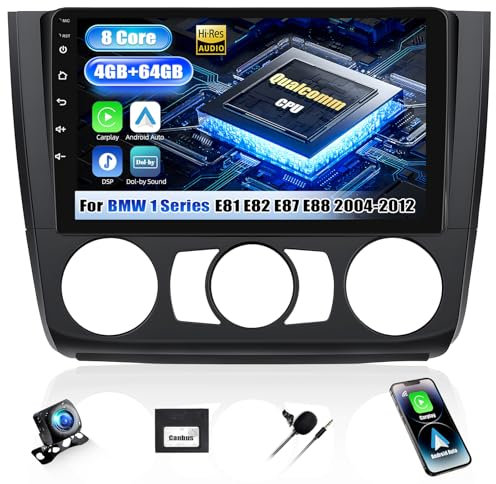 SIXWIN Qualcomm 8 Core 4+64G Android 15 Radio Coche para BMW 1 Series E81 E82 E87 E88 2004-2012 con CarPlay&Android Auto,9 Pulgadas Pantalla Táctil con WiFi6/GPS/Bluetooth5.1/RDS/FM/DSP