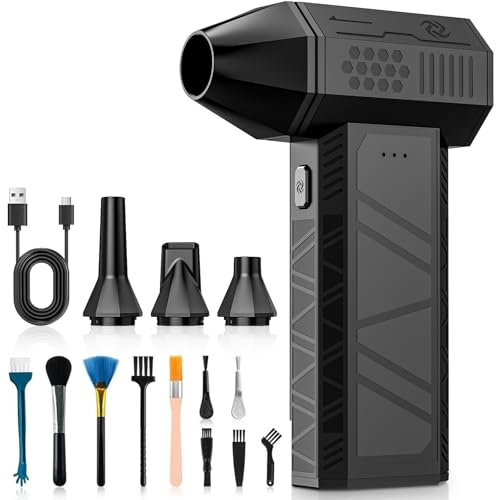 Souffleur Air Comprimé 3 Vitesses - Mini Dépoussiéreur Électrique Ultra-Puissant (130 000 tr/min), Souffleur Batterie Rechargeable avec Kit de Brosses - Nettoyeur pour PC, Clavier, Voiture & Maison