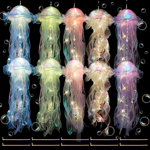 Hojalis Quallen-Licht, hängende Quallenlampe, kreatives leuchtendes Quallen-Nachtlicht, Meerjungfrau-Quallen-Laternen, Quallen-Gartenlicht für Ozean-Themenparty, Hof, Landschaft, Garten, Ornament, 10