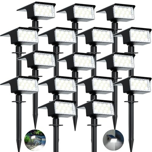 kolpop Luces Solares LED Exterior Jardin [16 Piezas/77 LEDs],6000K Frio Blanca Luz Solar Exterior,Impermeable IP65,1800LM Focos Solares para Patio,Suelo,Calzada,Terraza,Césped,Carril,Camping,Macetas