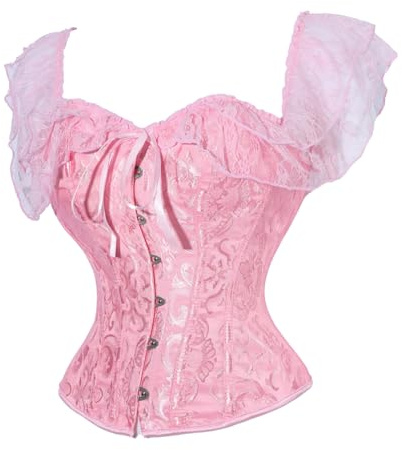 SUKUTU Women's Full Corset with Lace Straps Upper Body Fitted Gothic Retro Corset with Front Closure Sculpting Underwear