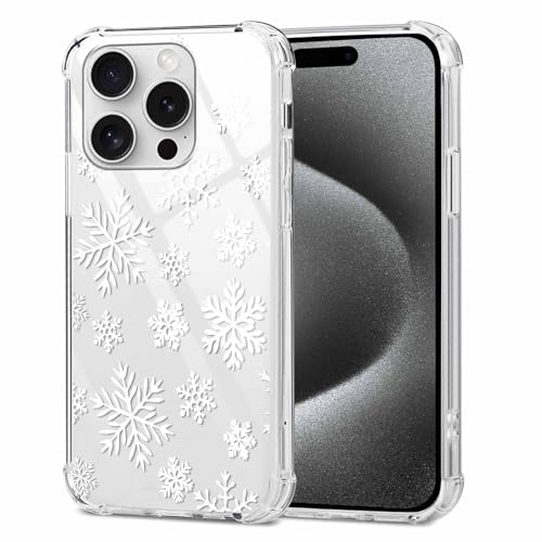 Vxinvnoi Weihnachten Handyhülle für iPhone 16 Pro 6,3'' Hülle, Aesthetic Christmas Muster Weihnachts Design Motiv Transparent Schutzhülle, Winter Mädchen Silikon Süßes Stoßfest Case - Schneeflocke 01