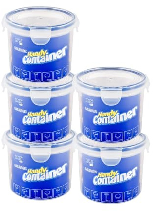 HOMESHOPA Plastic Food Storage Container, 900 ml 5 Pack Clip-Lock Lid, Round Airtight Leakproof Stackable Container, BPA Free Reusable Meal Prep Lunch Box, Microwave Freezer & Dishwasher Safe