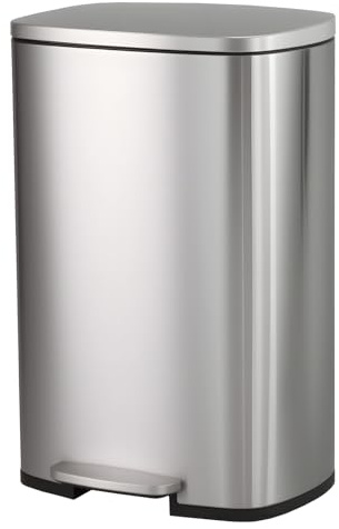 Panana 13 Gallon Stainless Steel Kitchen Pedal Bin 50L Modern Rubbish Waste Dustbin (Silver)