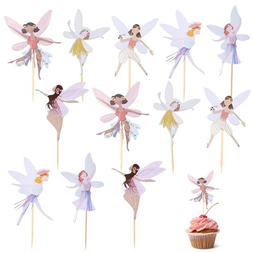 24 Stück Feen Geburtstag Deko,Torten Deko Mädchen,Topp Die Torte,Tortendeko Fee,Muffin Topper,Feen-Set,Fee Geburtstag,Cupcake Picks,Geeignet Für Kindergeburtstage Kuchen Muffins Cupcake-Dekorationen