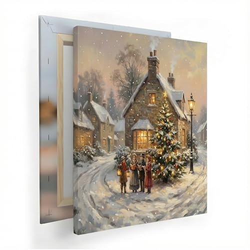 Cimpress Leinwandbild Rustikales Weihnachtsdorf, Leinwanddruck 30 x 30 cm, Quadratisch, Geschenk zu Weihnachten oder Geburtstag, Dekoration für Zuhause