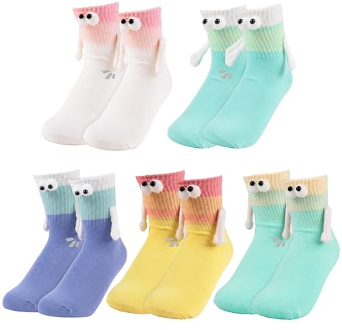 5 Paar Set in Farbverlauf: Weiß, Grün, Blau, Gelb, Hellblau, passend für Größe 38–43.Magnetische Socken mit Händen für Paare & Freunde, spielerische Magnet-Interaktion für Alltag & besondere Anlässe