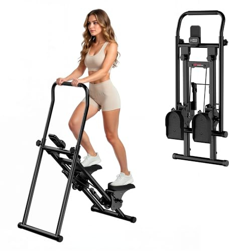 GartistGo Máquina de escaleras para gimnasio en casa, escalador vertical plegable con ajuste de altura de 3 niveles, capacidad de carga de 150 kg, dispositivo cardiovascular, pantalla LCD