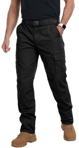 ZITY Men’s Cargo Work Trousers Heavy Duty Combat Utility Pants Multi Pocket Durable Semi Elasticated Waist with Button & Zip Fly