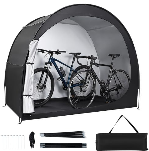 TANGZON Bike Storage Tent, Outdoor Bicycle Shed for 2 Bikes | 210 x 123 x 171 cm, PU Coated Oxford Fabric, PE Floor Mat, Zipped Door, Stakes and Ropes Included