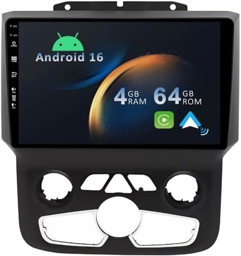 YUNTX [4+64G] Android 16 Autoradio pour Dodge Ram (2013-2019) 1500 2500 3500:[Intégré CarPlay/Android Auto/GPS/Bluetooth 5.0/MirrorLink/Commande au Volant/USB/4G/WiFi/2 Din] -IPS 9 Écran Tactile