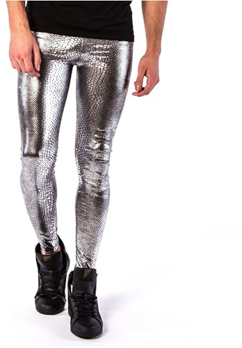 Kapow Meggings Men's Metallic Leggings, Shiny 4-Way Stretch Tights for Festivals, Raves, Clubwear, Cosplay & Streetwear