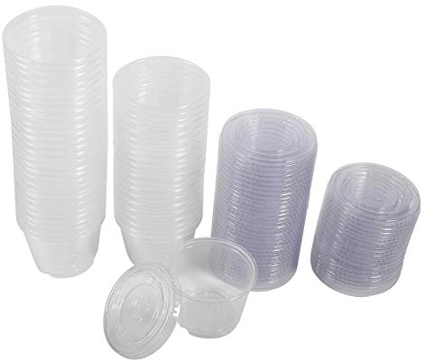 Tazze a salsa in plastica, confezione da 50 USA E GETTA tagli di salsa con coperchio chiaro 3oz